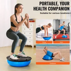 VEVOR Half Exercise Ball Trainer, 26 inch Balance Ball Trainer, 1500lbs Capacity Stability Ball, Yoga Ball with Resistance Bands & Foot Pump, Strength Fitness Ball for Home Gym Full Body Workout, Pink
