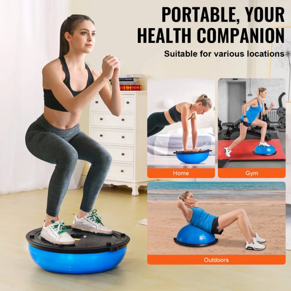 VEVOR Half Exercise Ball Trainer, 26 inch Balance Ball Trainer, 1500lbs Capacity Stability Ball, Yoga Ball with Resistance Bands & Foot Pump, Strength Fitness Ball for Home Gym Full Body Workout, Pink