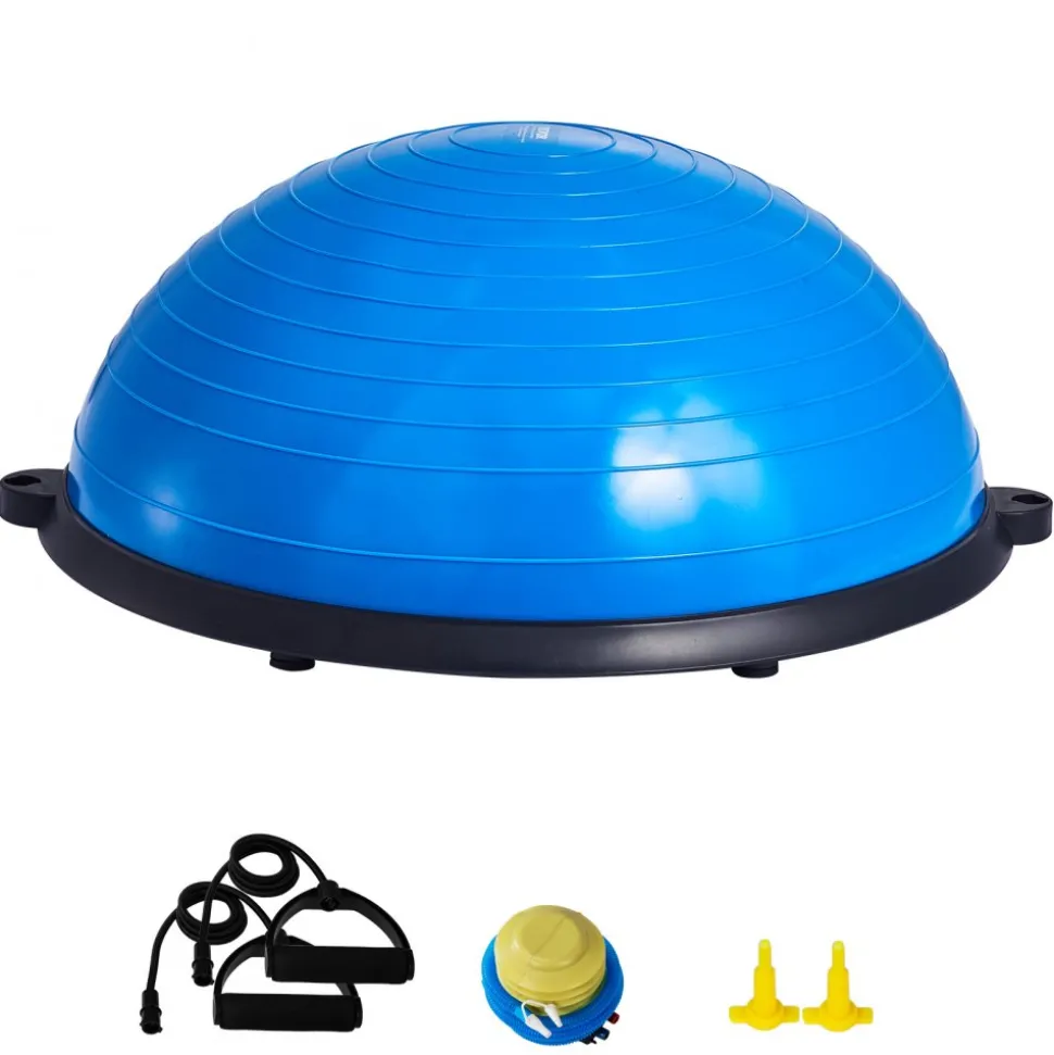 VEVOR Half Exercise Ball Trainer, 26 inch Balance Ball Trainer, 1500lbs Capacity Stability Ball, Yoga Ball with Resistance Bands & Foot Pump, Strength Fitness Ball for Home Gym Full Body Workout, Pink