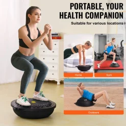 VEVOR Half Exercise Ball Trainer, 23 inch Balance Ball Trainer, 660lbs Capacity Stability Ball, Yoga Ball with Resistance Bands & Foot Pump, Strength Fitness Ball for Home Gym, Full Body Workout, Gray