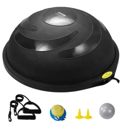 VEVOR Half Exercise Ball Trainer, 23 inch Balance Ball Trainer, 660lbs Capacity Stability Ball, Yoga Ball with Resistance Bands & Foot Pump, Strength Fitness Ball for Home Gym, Full Body Workout, Gray