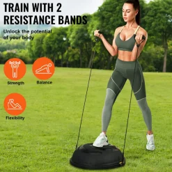 VEVOR Half Exercise Ball Trainer, 23 inch Balance Ball Trainer, 660lbs Capacity Stability Ball, Yoga Ball with Resistance Bands & Foot Pump, Strength Fitness Ball for Home Gym, Full Body Workout, Gray