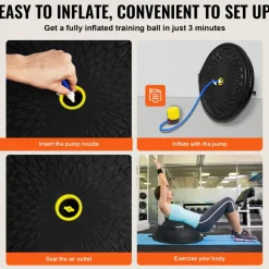 VEVOR Half Exercise Ball Trainer, 23 inch Balance Ball Trainer, 660lbs Capacity Stability Ball, Yoga Ball with Resistance Bands & Foot Pump, Strength Fitness Ball for Home Gym, Full Body Workout, Gray