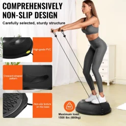 VEVOR Half Exercise Ball Trainer, 23 inch Balance Ball Trainer, 660lbs Capacity Stability Ball, Yoga Ball with Resistance Bands & Foot Pump, Strength Fitness Ball for Home Gym, Full Body Workout, Gray