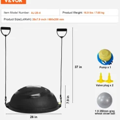 VEVOR Half Exercise Ball Trainer, 23 inch Balance Ball Trainer, 660lbs Capacity Stability Ball, Yoga Ball with Resistance Bands & Foot Pump, Strength Fitness Ball for Home Gym, Full Body Workout, Gray