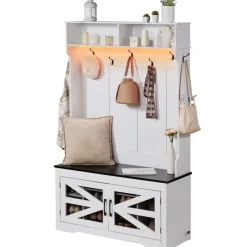 VEVOR Hall Tree Entryway Bench, Coat Rack with Shoe Storage, 32" Wide Mudroom bench with Storage and Seating, Adjustable Shelves and 5 Hanging Hooks with 4 Storage Drawers,for Mudroom,Entryway,Hallway