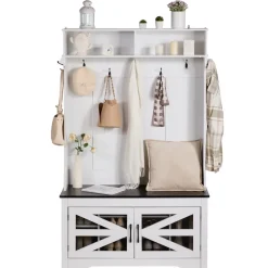 VEVOR Hall Tree Entryway Bench, Coat Rack with Shoe Storage, 32" Wide Mudroom bench with Storage and Seating, Adjustable Shelves and 5 Hanging Hooks with 4 Storage Drawers,for Mudroom,Entryway,Hallway