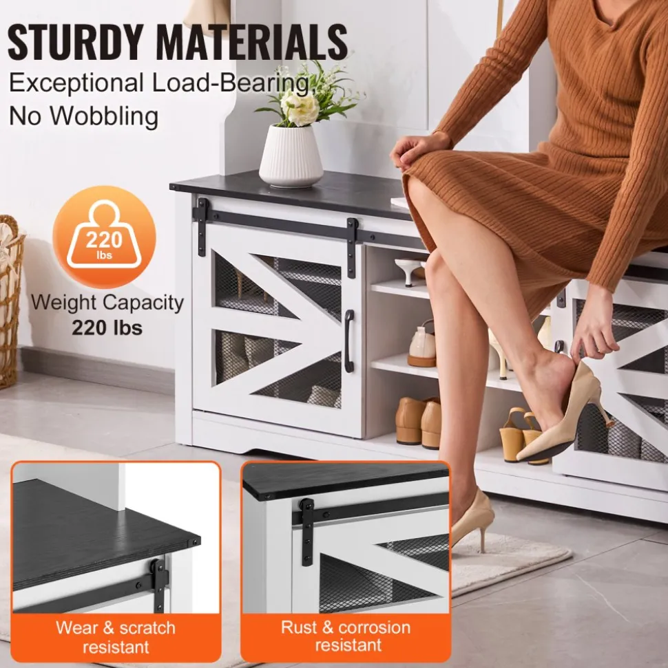 VEVOR Hall Tree Entryway Bench, LED Coat Rack with Shoe Storage, 59" Wide Mudroom bench with Storage and Seating, Adjustable Shelves and 12 Hanging Hooks, for Mudroom, Entryway, Hallway