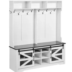 VEVOR Hall Tree Entryway Bench, LED Coat Rack with Shoe Storage, 59