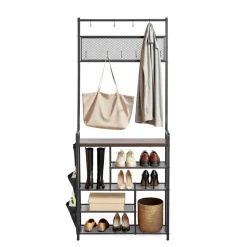 VEVOR Hall Tree, 70.9 in Coat Rack with Shoe Bench & 3 Drawers, 3-in-1 Freestanding Shoe Rack Storage Organizer with Bookshelf & Wire Shelf, Steel Frame Entrance Coat Holder for Entry, Bedroom, Closet