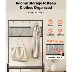VEVOR Hall Tree, 70.9 in Coat Rack with Shoe Bench & 3 Drawers, 3-in-1 Freestanding Shoe Rack Storage Organizer with Bookshelf & Wire Shelf, Steel Frame Entrance Coat Holder for Entry, Bedroom, Closet