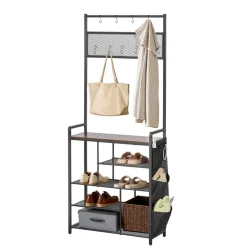 VEVOR Hall Tree, 70.9 in Coat Rack with Shoe Bench & 3 Drawers, 3-in-1 Freestanding Shoe Rack Storage Organizer with Bookshelf & Wire Shelf, Steel Frame Entrance Coat Holder for Entry, Bedroom, Closet