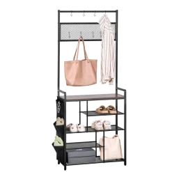 VEVOR Hall Tree, 70.9 in Coat Rack with Shoe Bench & 3 Drawers, 3-in-1 Freestanding Shoe Rack Storage Organizer with Bookshelf & Wire Shelf, Steel Frame Entrance Coat Holder for Entry, Bedroom, Closet