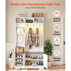 VEVOR Hall Tree with Bench and Shoe Storage, 39