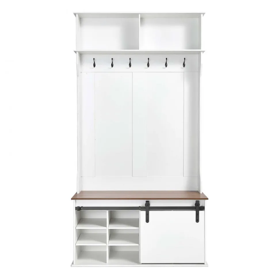 VEVOR Hall Tree with Bench and Shoe Storage, 42" Wide, Entryway Hall Tree with Bench, Hanging Hooks, Storage Shelves, Adjustable Shoe Shelves, Wooden Furniture for Mudroom, Entryway, Hallway, White
