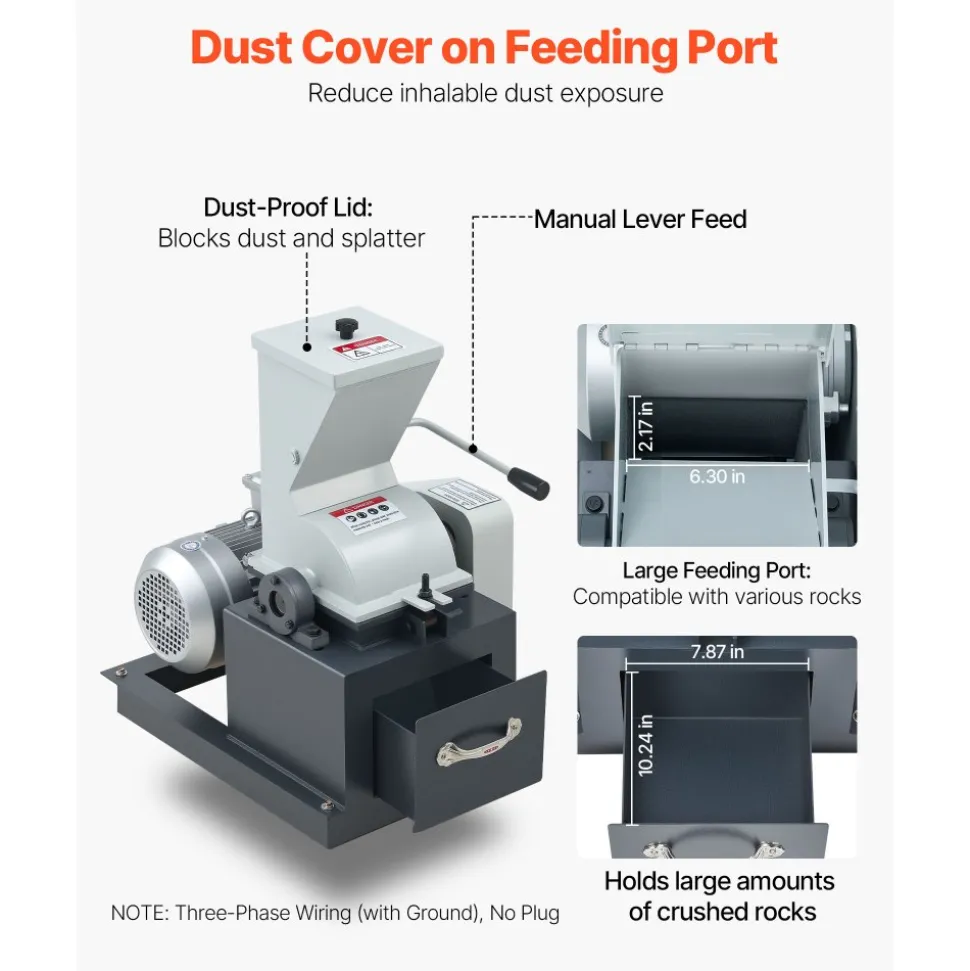 VEVOR Hammer Crusher, 2.5KW 220V Electric Rock Stone Shatter Grinder, Glass Crushing Machine with 100 to 200 kg/h Crushing Capacity, Coal Crusher Milling Machine with 0.12/0.24/0.4 inch Sieve Screens