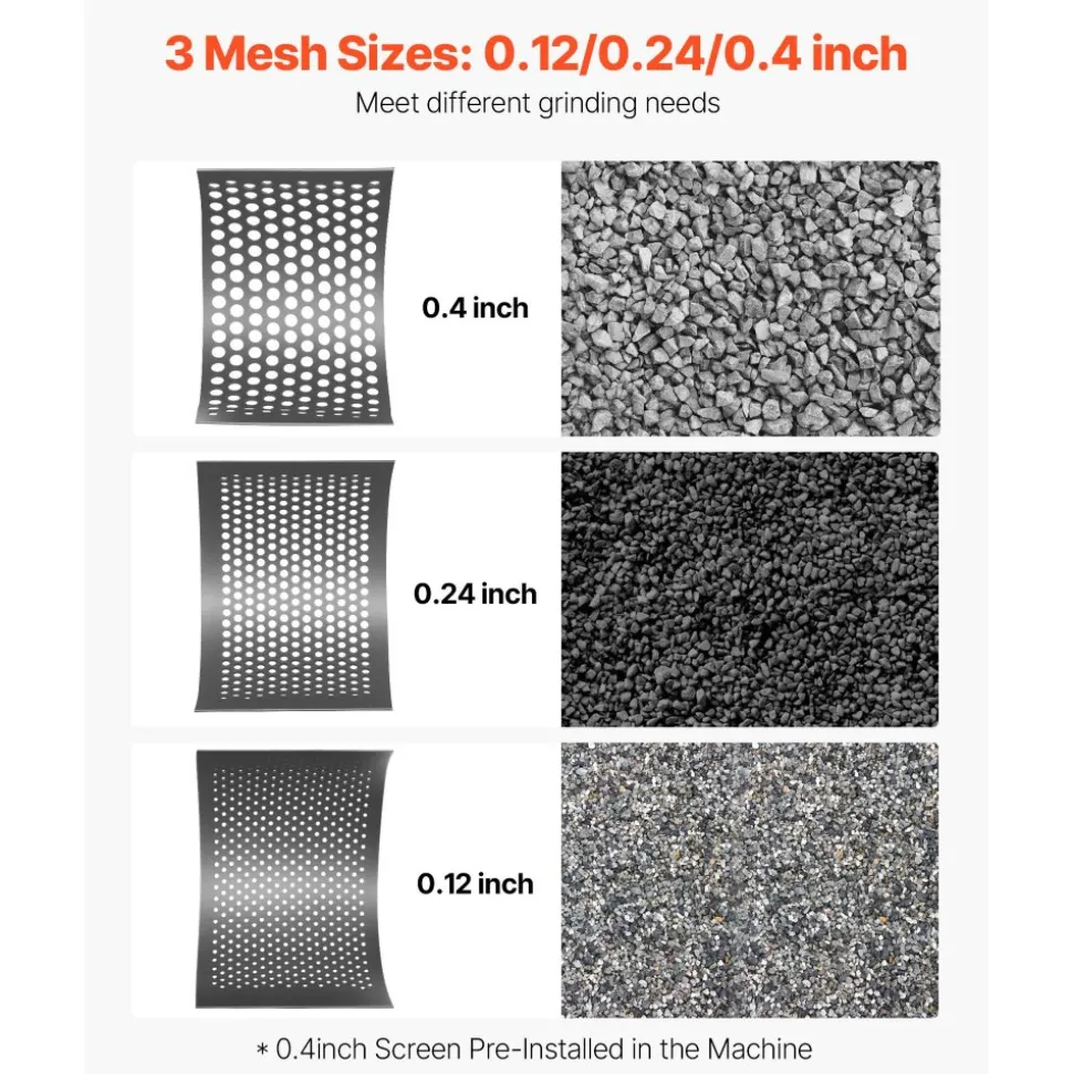 VEVOR Hammer Crusher, 2.5KW 220V Electric Rock Stone Shatter Grinder, Glass Crushing Machine with 100 to 200 kg/h Crushing Capacity, Coal Crusher Milling Machine with 0.12/0.24/0.4 inch Sieve Screens