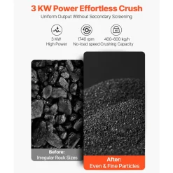 VEVOR Hammer Crusher, 3KW 220V Electric Rock Stone Shatter Grinder, Glass Crushing Machine with 400 to 600 kg/h Crushing Capacity, Coal Crusher Milling Machine with 0.12/0.24/0.4 inch Sieve Screens