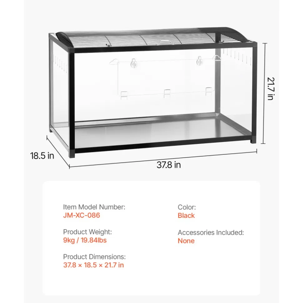 VEVOR Hamster Cage, 360° Viewing Transparent Hamster Habitats, Small Animal Cage, 37.8 x 18.5 x 21.7 in, Ventilated Pet Mouse Cages with Front Door, Portable Hamster House for Rats, Guinea Pigs