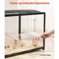 VEVOR Hamster Cage, 360° Viewing Transparent Hamster Habitats, Small Animal Cage, 37.8 x 18.5 x 21.7 in, Ventilated Pet Mouse Cages with Front Door, Portable Hamster House for Rats, Guinea Pigs