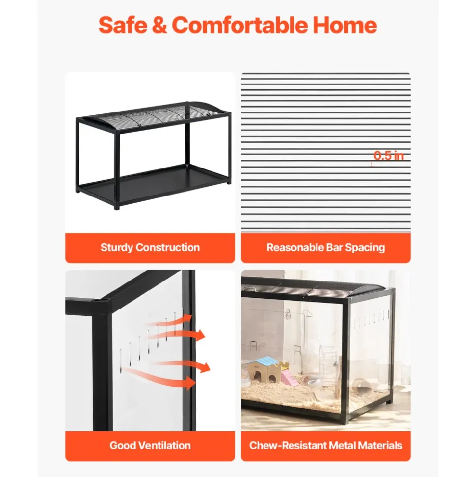 VEVOR Hamster Cage, 360° Viewing Transparent Hamster Habitats, Small Animal Cage, 37.8 x 18.5 x 21.7 in, Ventilated Pet Mouse Cages with Front Door, Portable Hamster House for Rats, Guinea Pigs