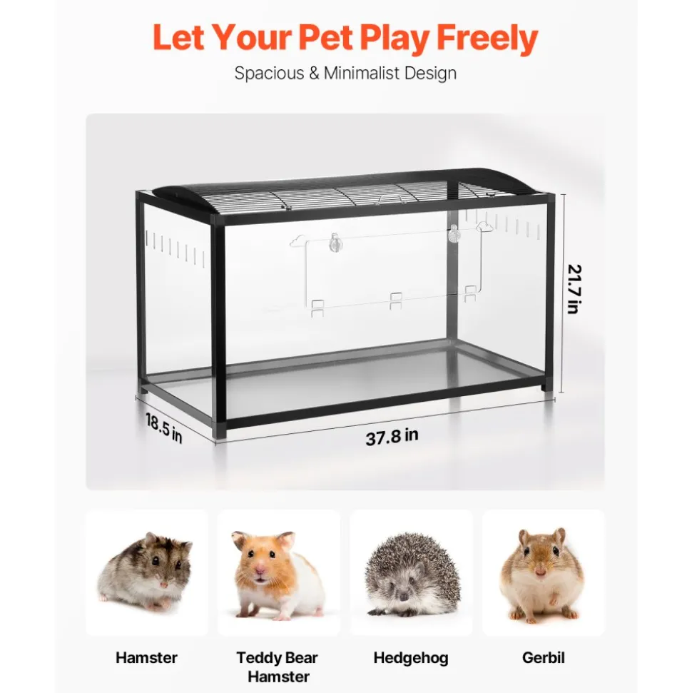 VEVOR Hamster Cage, 360° Viewing Transparent Hamster Habitats, Small Animal Cage, 37.8 x 18.5 x 21.7 in, Ventilated Pet Mouse Cages with Front Door, Portable Hamster House for Rats, Guinea Pigs