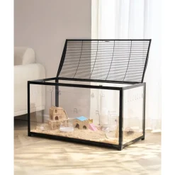 VEVOR Hamster Cage, 360° Viewing Transparent Hamster Habitats, Small Animal Cage, 37.8 x 18.5 x 21.7 in, Ventilated Pet Mouse Cages with Front Door, Portable Hamster House for Rats, Guinea Pigs