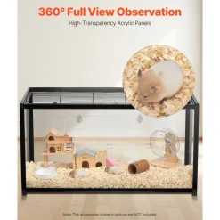 VEVOR Hamster Cage, 360° Viewing Transparent Hamster Habitats, Small Animal Cage, 37.8 x 18.5 x 21.7 in, Ventilated Pet Mouse Cages with Front Door, Portable Hamster House for Rats, Guinea Pigs
