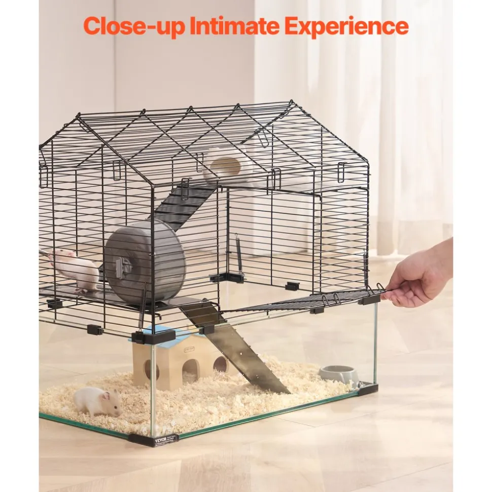 VEVOR Hamster Cage, 360° Viewing Transparent Hamster Habitats, Small Animal Cage, 29.5 x 17.3 x 24 in, Ventilated Pet Mouse Cages with Water Bottle, Portable Hamster House for Rats, Guinea Pigs