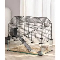VEVOR Hamster Cage, 360° Viewing Transparent Hamster Habitats, Small Animal Cage, 29.5 x 17.3 x 24 in, Ventilated Pet Mouse Cages with Water Bottle, Portable Hamster House for Rats, Guinea Pigs