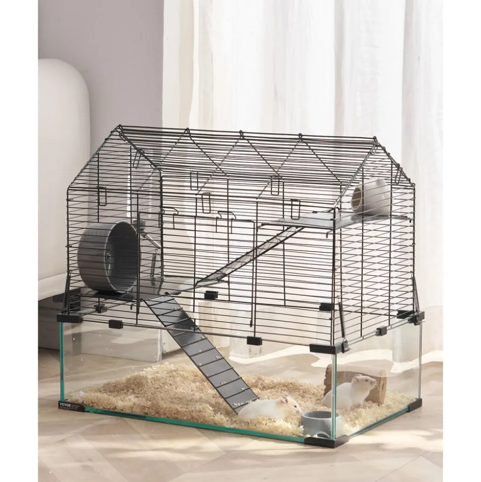 VEVOR Hamster Cage, 360° Viewing Transparent Hamster Habitats, Small Animal Cage, 29.5 x 17.3 x 24 in, Ventilated Pet Mouse Cages with Water Bottle, Portable Hamster House for Rats, Guinea Pigs