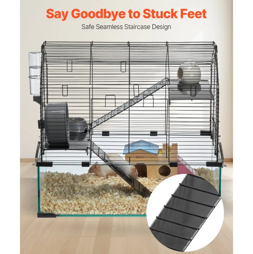 VEVOR Hamster Cage, 360° Viewing Transparent Hamster Habitats, Small Animal Cage, 29.5 x 17.3 x 24 in, Ventilated Pet Mouse Cages with Water Bottle, Portable Hamster House for Rats, Guinea Pigs