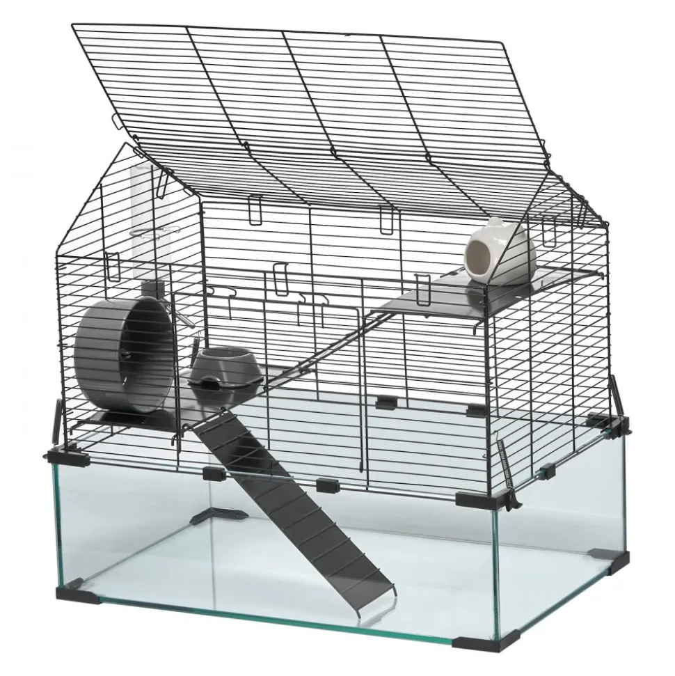 VEVOR Hamster Cage, 360° Viewing Transparent Hamster Habitats, Small Animal Cage, 29.5 x 17.3 x 24 in, Ventilated Pet Mouse Cages with Water Bottle, Portable Hamster House for Rats, Guinea Pigs