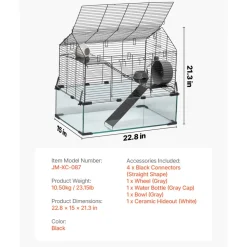 VEVOR Hamster Cage, 360° Viewing Transparent Hamster Habitats, Small Animal Cage, 29.5 x 17.3 x 24 in, Ventilated Pet Mouse Cages with Water Bottle, Portable Hamster House for Rats, Guinea Pigs