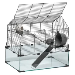 VEVOR Hamster Cage, 360° Viewing Transparent Hamster Habitats, Small Animal Cage, 29.5 x 17.3 x 24 in, Ventilated Pet Mouse Cages with Water Bottle, Portable Hamster House for Rats, Guinea Pigs