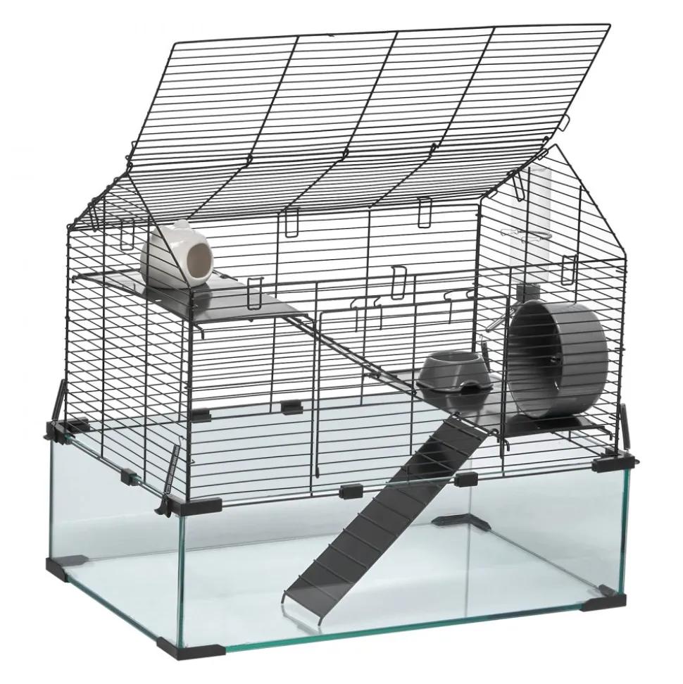 VEVOR Hamster Cage, 360° Viewing Transparent Hamster Habitats, Small Animal Cage, 29.5 x 17.3 x 24 in, Ventilated Pet Mouse Cages with Water Bottle, Portable Hamster House for Rats, Guinea Pigs