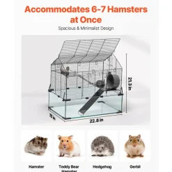 VEVOR Hamster Cage, 360° Viewing Transparent Hamster Habitats, Small Animal Cage, 29.5 x 17.3 x 24 in, Ventilated Pet Mouse Cages with Water Bottle, Portable Hamster House for Rats, Guinea Pigs