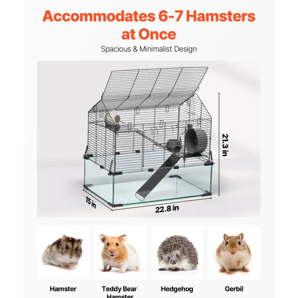VEVOR Hamster Cage, 360° Viewing Transparent Hamster Habitats, Small Animal Cage, 29.5 x 17.3 x 24 in, Ventilated Pet Mouse Cages with Water Bottle, Portable Hamster House for Rats, Guinea Pigs