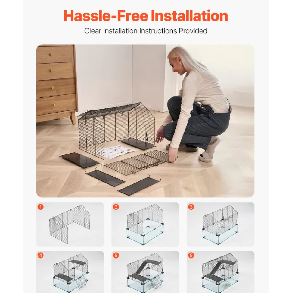 VEVOR Hamster Cage, 360° Viewing Transparent Hamster Habitats, Small Animal Cage, 29.5 x 17.3 x 24 in, Ventilated Pet Mouse Cages with Water Bottle, Portable Hamster House for Rats, Guinea Pigs