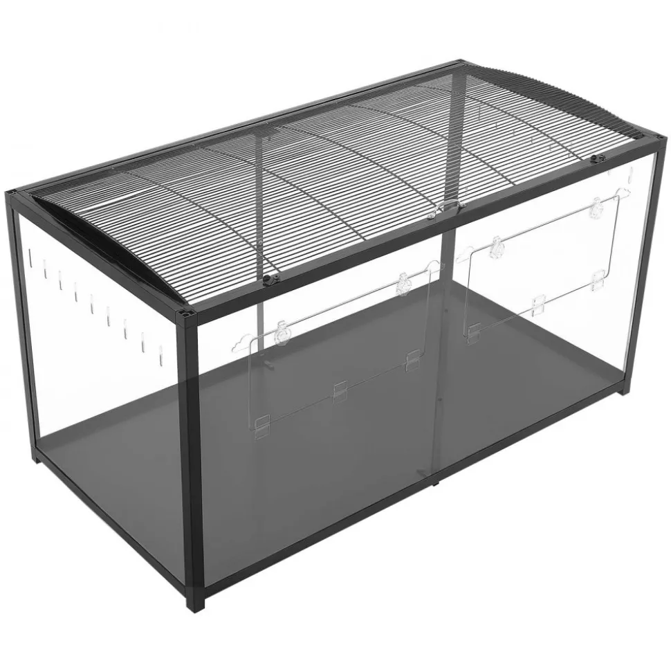 VEVOR Hamster Cage 47.2"x23.6"x25.4" 360° Viewing Metal Hamster Habitat, Transparent Small Animal Cage with Top Access & Front Door, Large Portable Pet House for Guinea Pig, Gerbil (7.7 ft², Black)