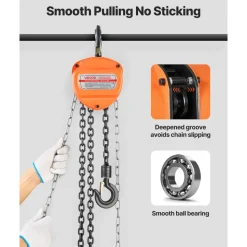 VEVOR Hand Chain Hoist, 1 Ton 2200 lbs Capacity, Manual Chain Block with Upgrade G80 Galvanized Chain, 10 ft Lifting Height, Heavy Duty Pulley Hoist for Garage Warehouse Automotive Machinery, Orange