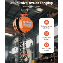 VEVOR Hand Chain Hoist, 1/2 Ton 1100 lbs Capacity, Manual Chain Block with Upgrade G80 Galvanized Chain, 10 ft Lifting Height, Heavy Duty Pulley Hoist for Garage Warehouse Automotive Machinery, Orange