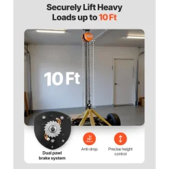 VEVOR Hand Chain Hoist, 1/2 Ton 1100 lbs Capacity, Manual Chain Block with Upgrade G80 Galvanized Chain, 10 ft Lifting Height, Heavy Duty Pulley Hoist for Garage Warehouse Automotive Machinery, Orange