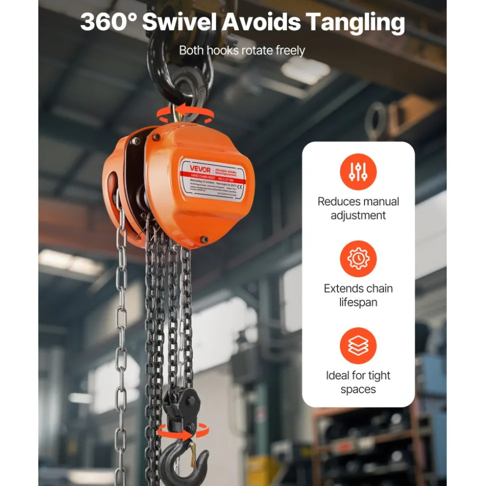 VEVOR Hand Chain Hoist, 2 Ton 4400 lbs Capacity, Manual Chain Block with Upgrade G80 Galvanized Chain, 20 ft Lifting Height, Heavy Duty Pulley Hoist for Garage Warehouse Automotive Machinery, Orange