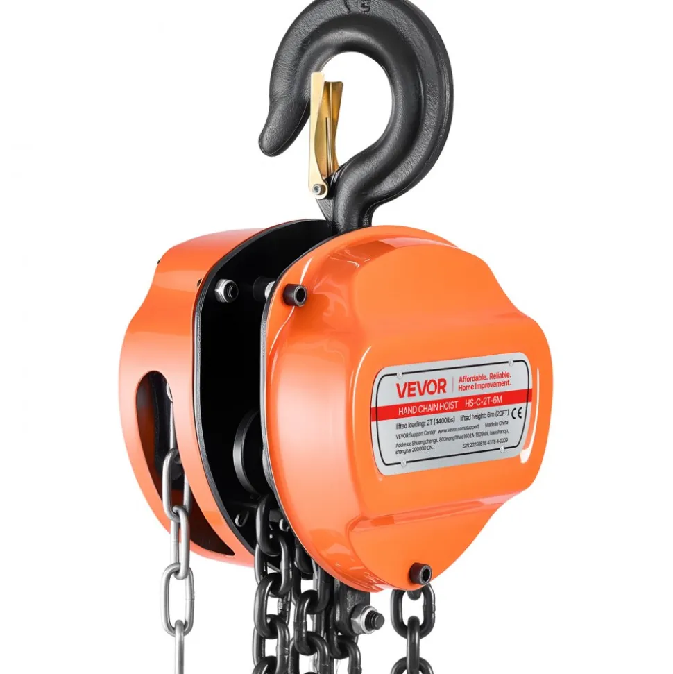 VEVOR Hand Chain Hoist, 2 Ton 4400 lbs Capacity, Manual Chain Block with Upgrade G80 Galvanized Chain, 20 ft Lifting Height, Heavy Duty Pulley Hoist for Garage Warehouse Automotive Machinery, Orange