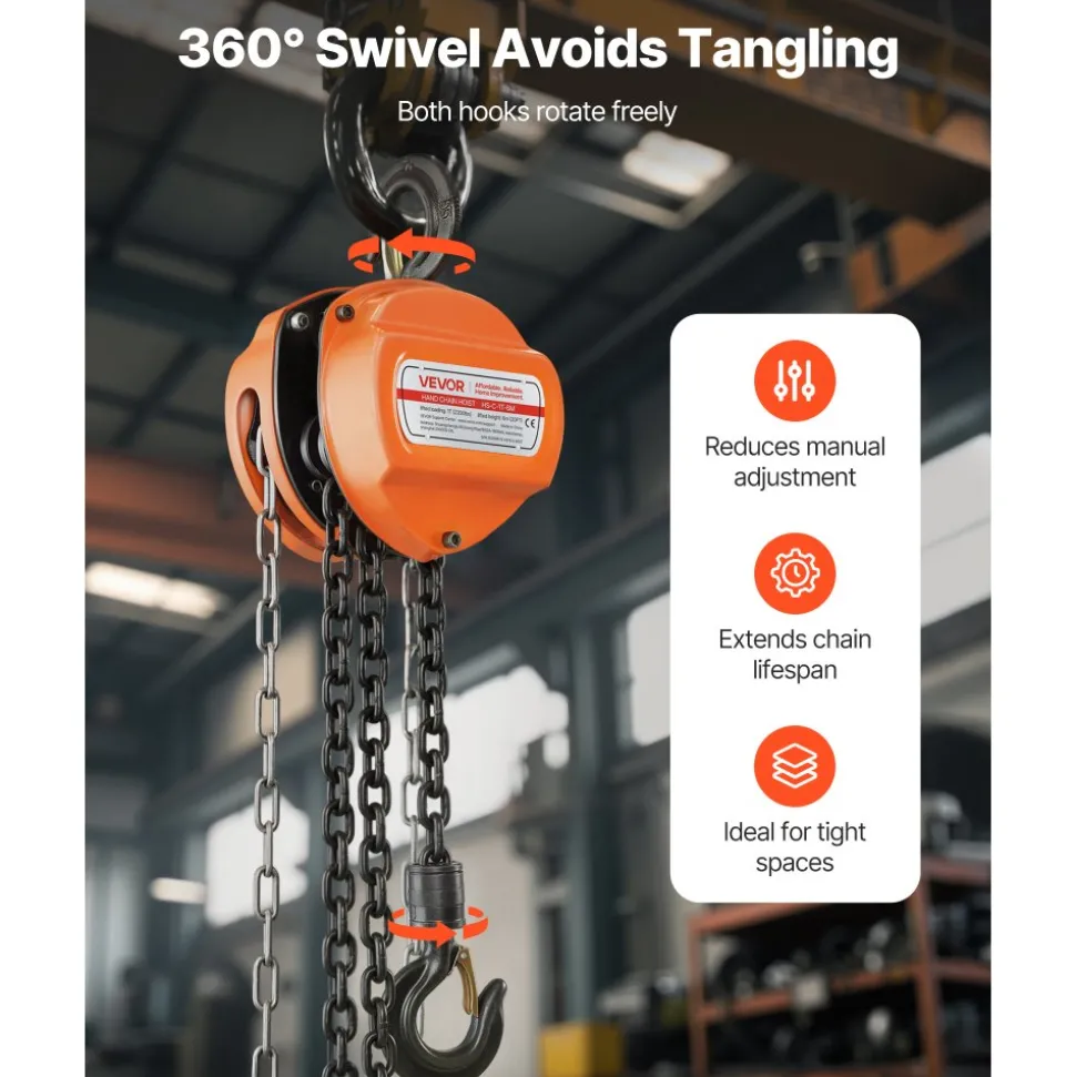 VEVOR Hand Chain Hoist, 1 Ton 2200 lbs Capacity, Manual Chain Block with Upgrade G80 Galvanized Chain, 20 ft Lifting Height, Heavy Duty Pulley Hoist for Garage Warehouse Automotive Machinery, Orange