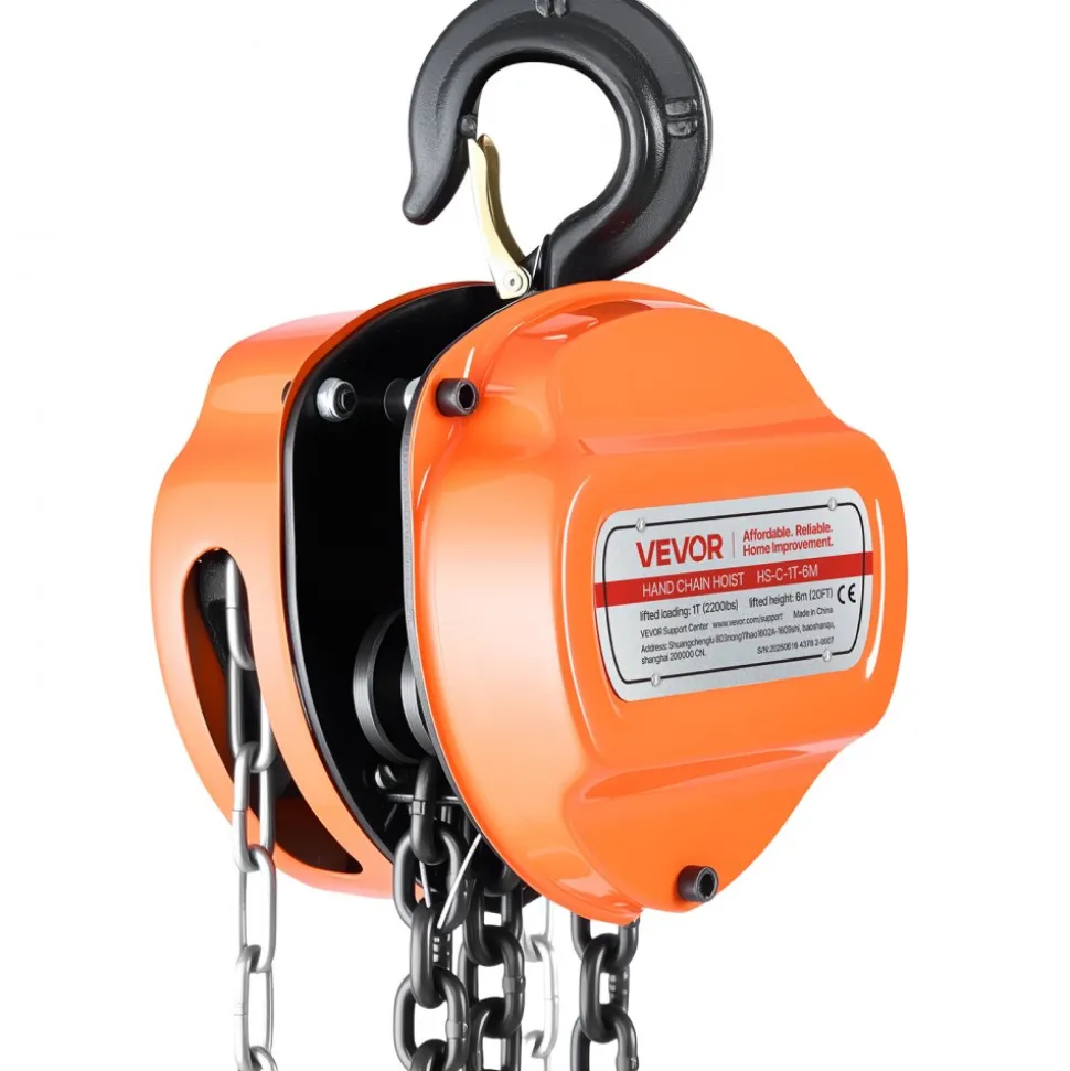 VEVOR Hand Chain Hoist, 1 Ton 2200 lbs Capacity, Manual Chain Block with Upgrade G80 Galvanized Chain, 20 ft Lifting Height, Heavy Duty Pulley Hoist for Garage Warehouse Automotive Machinery, Orange