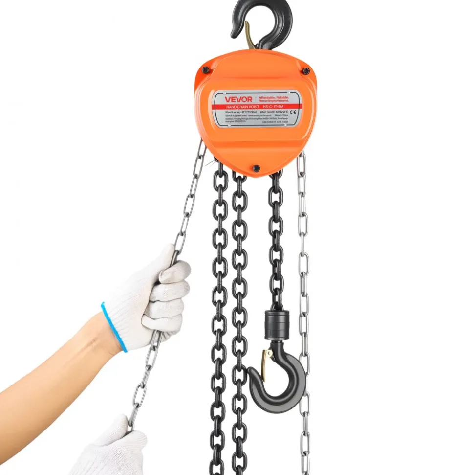 VEVOR Hand Chain Hoist, 1 Ton 2200 lbs Capacity, Manual Chain Block with Upgrade G80 Galvanized Chain, 20 ft Lifting Height, Heavy Duty Pulley Hoist for Garage Warehouse Automotive Machinery, Orange