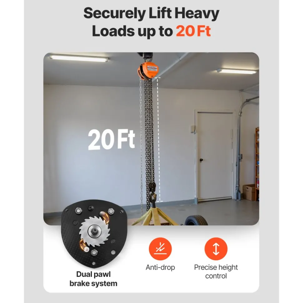 VEVOR Hand Chain Hoist, 1 Ton 2200 lbs Capacity, Manual Chain Block with Upgrade G70 Galvanized Chain, 8 ft Lifting Height, Heavy Duty Pulley Hoist for Garage Warehouse Automotive Machinery, Red