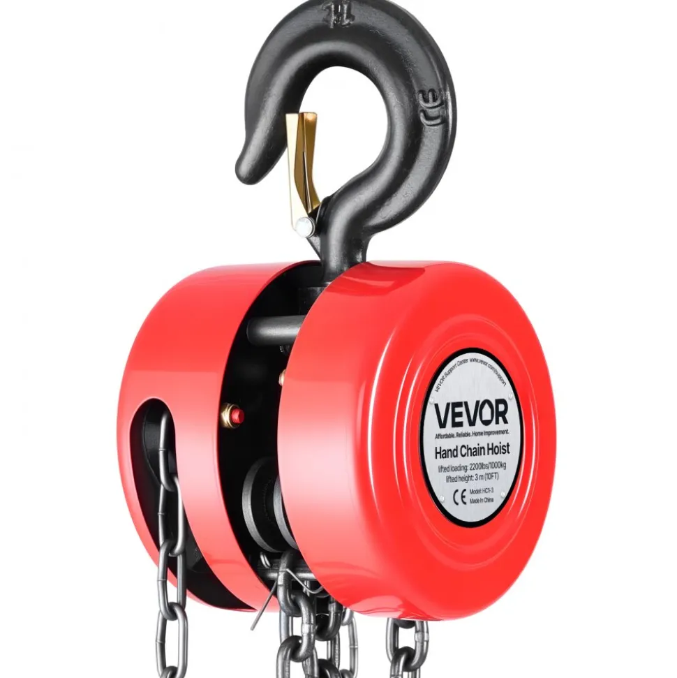 VEVOR Hand Chain Hoist, 1 Ton 2200 lbs Capacity, Manual Chain Block with Upgrade G70 Galvanized Chain, 10 ft Lifting Height, Heavy Duty Pulley Hoist for Garage Warehouse Automotive Machinery, Red